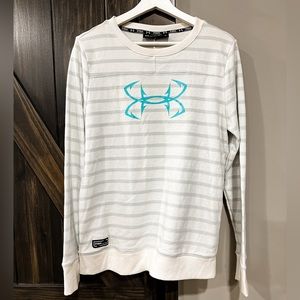 Under Armour Fish Women’s M Striped long Sleeve Knit Shirt, Grey and White